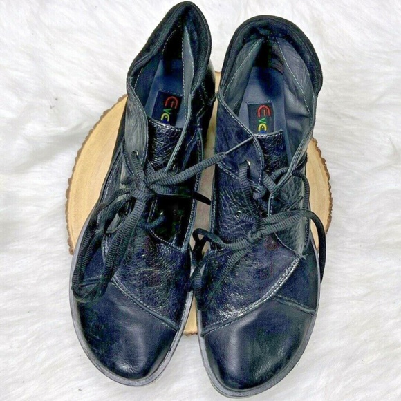Everybody by BZ Moda Black Patchwork Leather Lace Up Sz 8.5 38.5 Ankle Boots - Picture 9 of 12